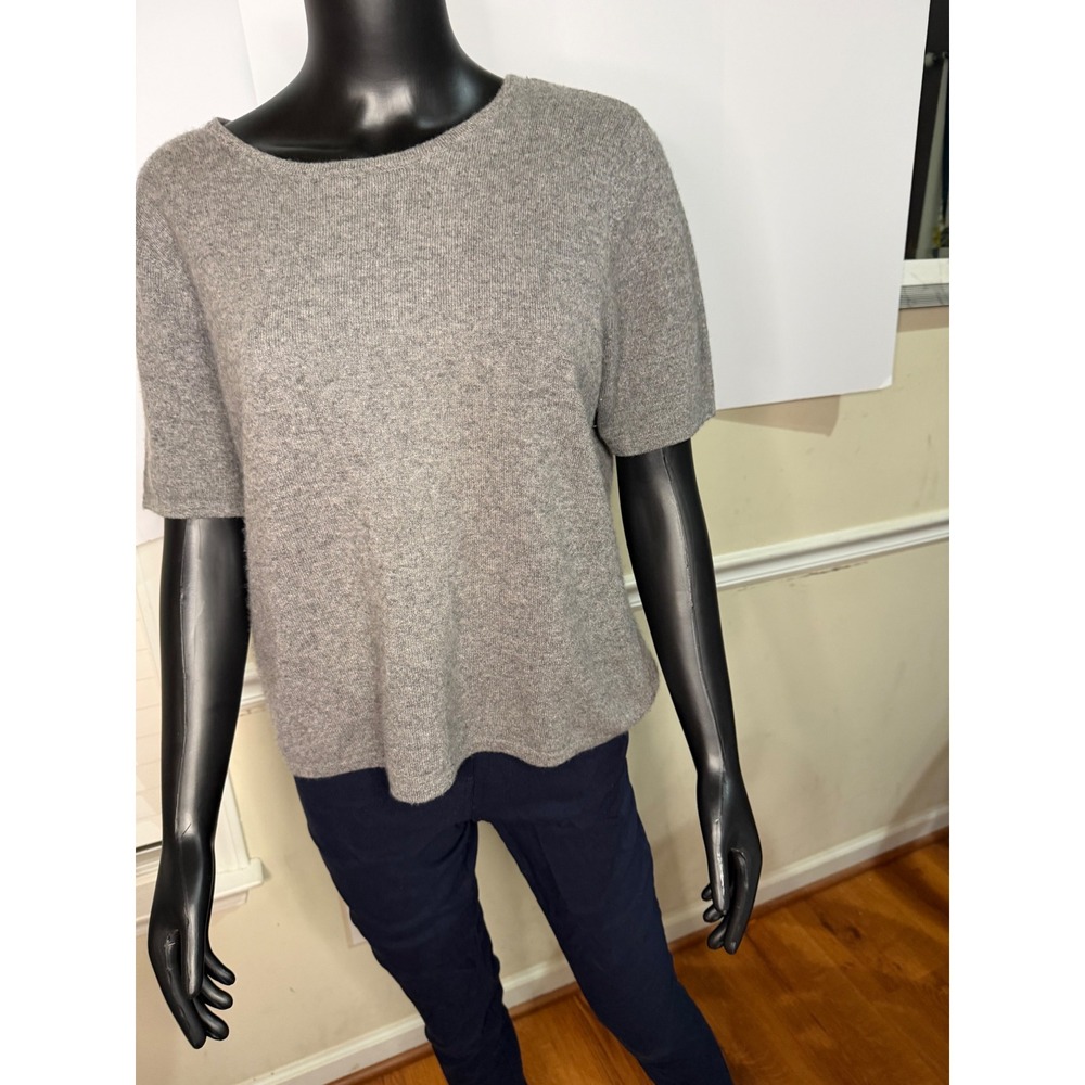 Apostrophe Cashmere Short Sleeve Sweater Heather Gray Crew Neck Top Womens XL